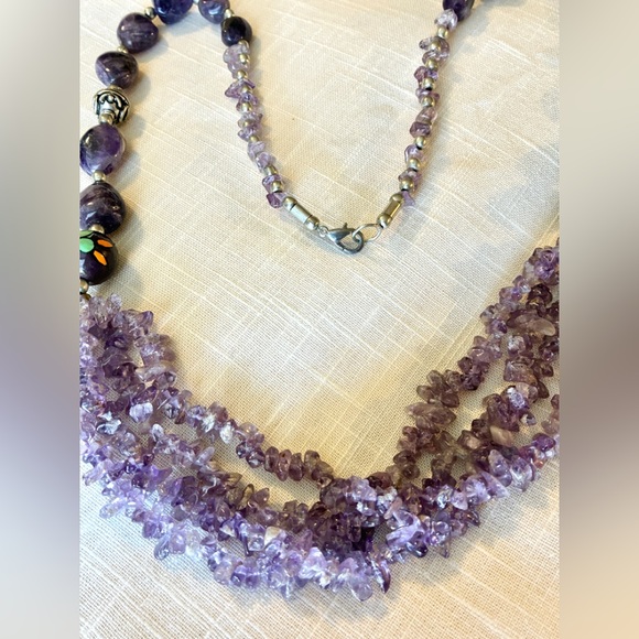 Amethyst Multi Strand Sterling Beads Necklace - Picture 4 of 6